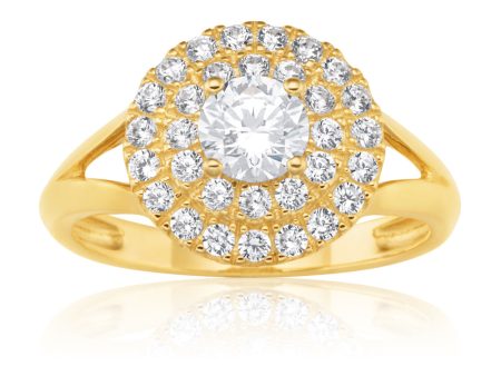 9ct Yellow Gold Zirconia Round Fancy Ring Hot on Sale