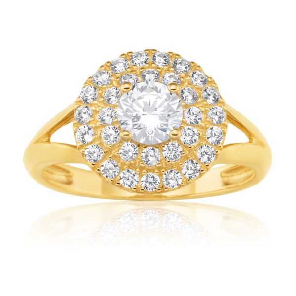 9ct Yellow Gold Zirconia Round Fancy Ring Hot on Sale