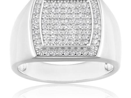 Sterling Silver Zirconia Grid Gents Ring Discount