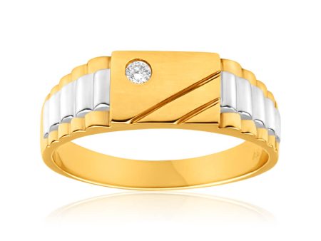 9ct Yellow and White Gold Cubic Zirconia Grooved Ring Online now