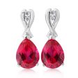 Sterling Silver Rhodium Plated Created Ruby and Cubic Zirconia Drop Earrings For Discount