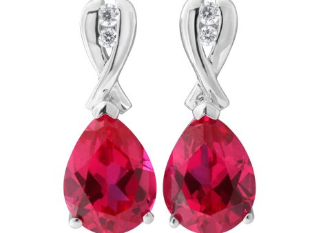 Sterling Silver Rhodium Plated Created Ruby and Cubic Zirconia Drop Earrings For Discount