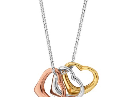 45cm Sterling Silver Rose Gold Plated and Gold Plated Triple Floating Heart Pendant on Sale