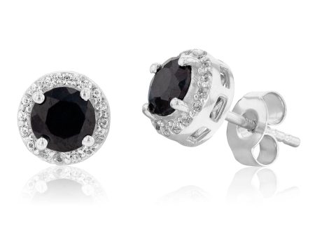 Sterling Silver Natural Enhanced Sapphire & White Zircon Stud Earrings Online