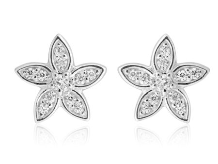 Sterling Silver Zirconia Flower Stud Earrings For Sale