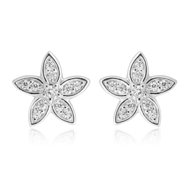 Sterling Silver Zirconia Flower Stud Earrings For Sale