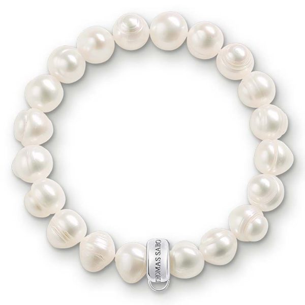 Sterling Silver Thomas Sabo Charm Club Fresh Water Pearl Bracelet 15.5cm For Cheap