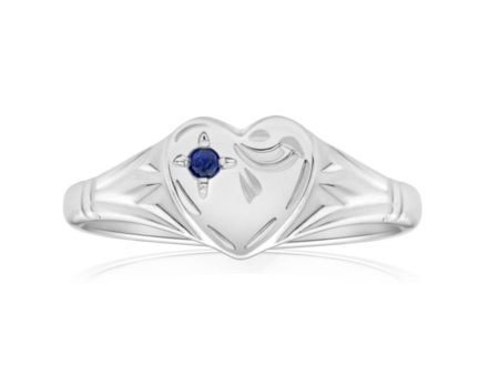 Sterling Silver Natural Sapphire Heart Signet Ring Size L Online Sale