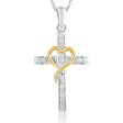 5 Point Diamond Cross Pendant in Sterling Silver with Yellow Heart Accent on 45cm Silver Chain For Discount