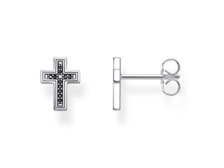 Sterling Silver Thomas Sabo Black Zirconia Cross Studs on Sale