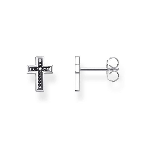 Sterling Silver Thomas Sabo Black Zirconia Cross Studs on Sale