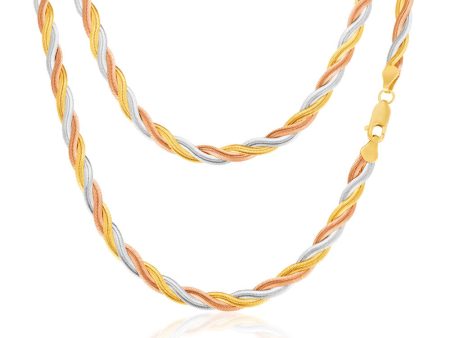 9ct Three Tone Gold Silver Filled Plait Herringbone 45cm Chain For Sale