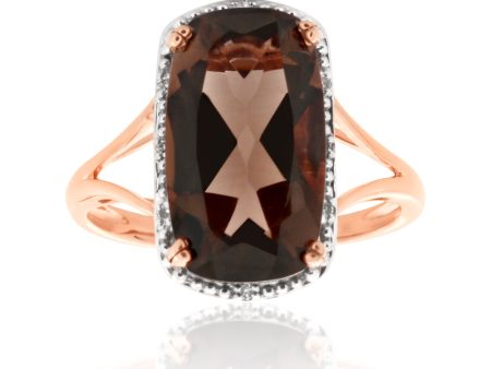 9ct Rose Gold 4.00 Carats Smokey Quartz and Diamond Ring  *No Resize* on Sale