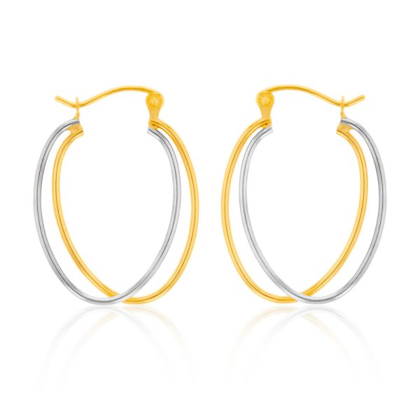 9ct Yellow And White Gold Double Hoop Earrings For Sale