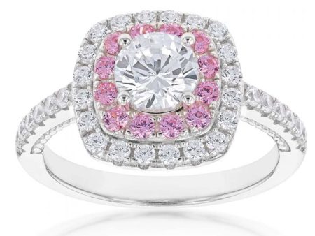 Sterling Silver Pink and White Zirconia Ring Discount