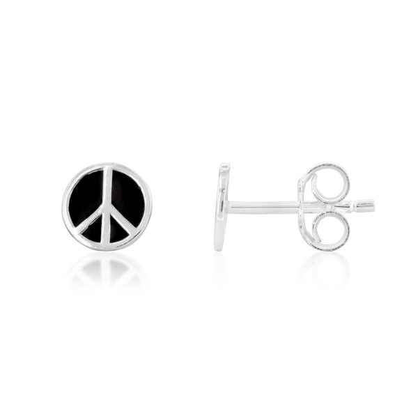 Sterling Silver Peace Sign Black Enamel Stud Earrings Hot on Sale