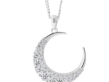 Sterling Silver Zirconia Crescent Moon Pendant Online now