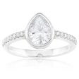 Sterling Silver Rhodium Plated Zirconia Pear-Shaped Pave Set Ring on Sale