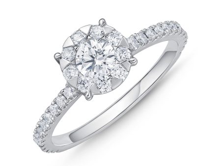 Memoire 18ct White Gold 0.70 Carat Diamond Bouquet Halo Solitaire Ring Online Sale