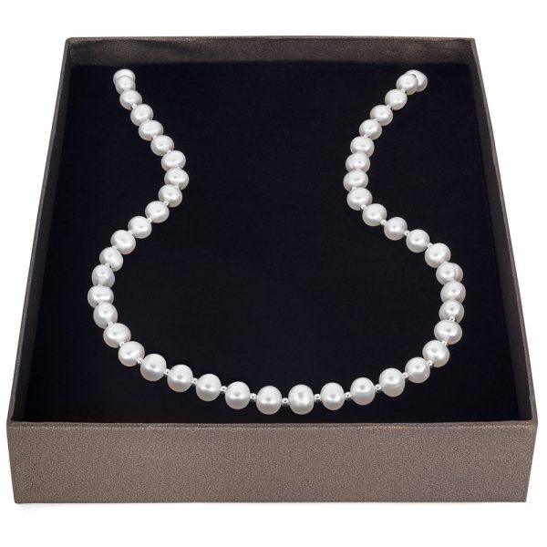 Sterling Silver White Freshwater Pearl Chain & Earring Boxed Set Online Sale