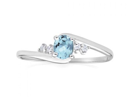 9ct White Gold Oval Cut Blue Topaz + Cubic Zirconia Ring on Sale