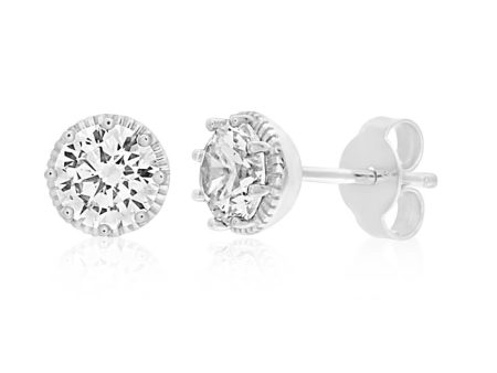 Sterling Silver Rhodium Plated Cubic Zirconia 6mm Round Stud Earrings Discount