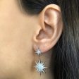 Sterling Silver Rhodium Plated Starburst Cubic Zirconia Drop Earrings For Cheap