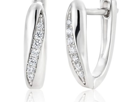 Sterling Silver Rhodium Plated Zirconia Fancy Twist Huggie Earrings Online Hot Sale