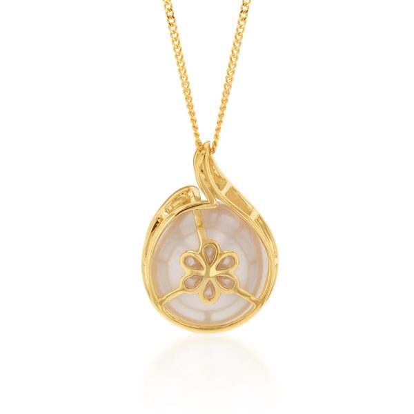 9ct Yellow Gold Golden Pearl and Diamond Pendant Online now