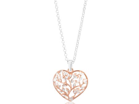 Sterling Silver Rose Plated 2 Tone Dicut Heart Pendant on 42cm Chain Online Hot Sale