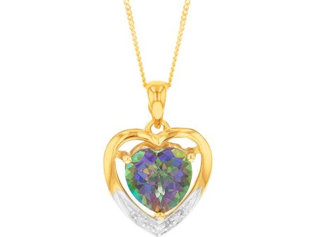 9ct Yellow Gold Enhanced Mystic Topaz and Diamond Heart Pendant on 46cm Chain For Discount