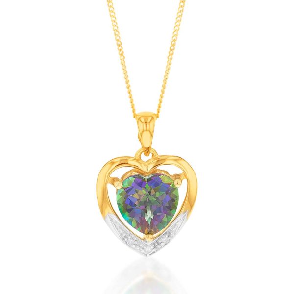 9ct Yellow Gold Enhanced Mystic Topaz and Diamond Heart Pendant on 46cm Chain For Discount