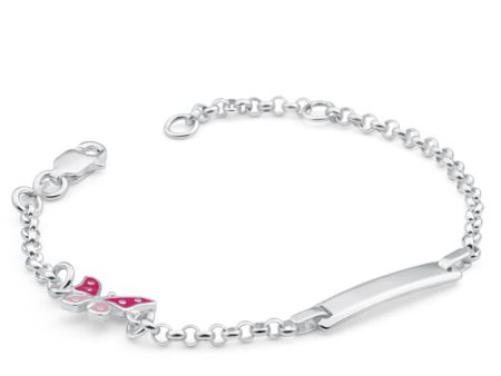 Sterling Silver Pink Enamel Butterfly 16.5cm Bracelet Fashion