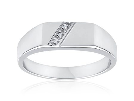 Sterling Silver x3 Diamond Set Gents Ring on Sale