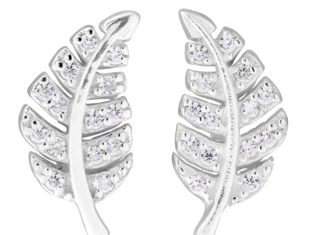 Sterling Silver Zirconia Leaf Stud Earrings Online now