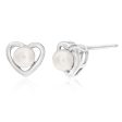 Sterling Silver White Freshwater Pearl Heart Stud Earrings For Discount