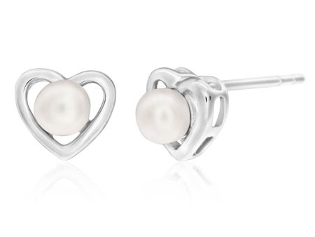 Sterling Silver White Freshwater Pearl Heart Stud Earrings For Discount