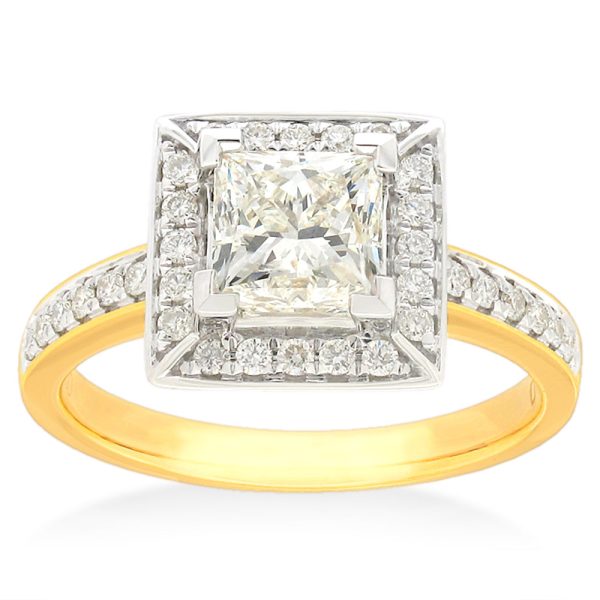 18ct Yellow Gold 1.70 Carat Diamond Ring with 1.50 Carat Princess Centre Diamond For Cheap