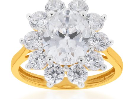 9ct Yellow Gold Zirconia Flower Ring Cheap