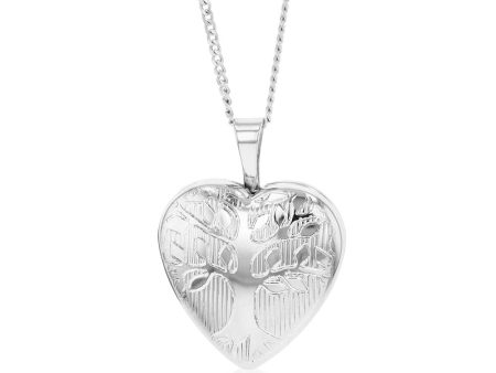 Sterling Silver Tree of Life 16mm x 21mm Heart Locket Rhodium Plated For Discount