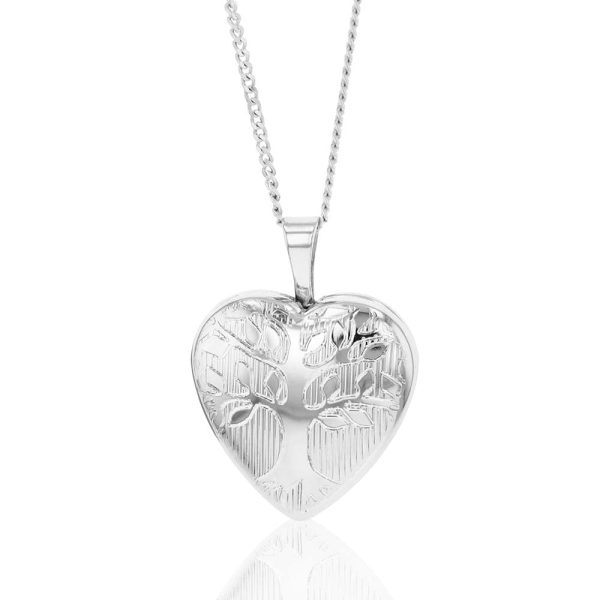 Sterling Silver Tree of Life 16mm x 21mm Heart Locket Rhodium Plated For Discount