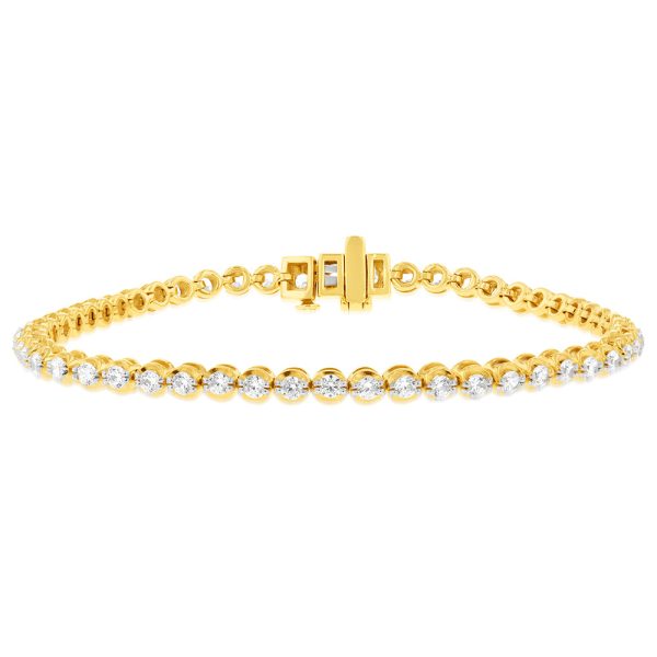 14ct Yellow Gold 2 Carats Diamond Tennis Bracelet With 51 Brilliant Diamonds 18cm Online Sale