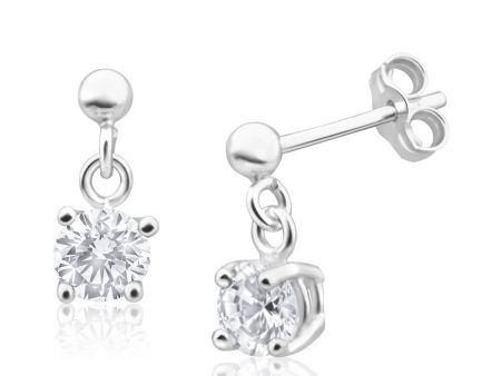 Sterling Silver Zirconia 5mm Claw Drop Earrings Online Hot Sale