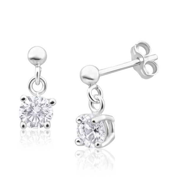 Sterling Silver Zirconia 5mm Claw Drop Earrings Online Hot Sale