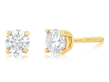 14ct Yellow Gold 0.3 Carat Diamond Stud Earrings with Screw Back Butterfly Sale