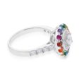 Sterling Silver Rainbow Multicolour Cubic Zirconia Halo & Channel Ring on Sale