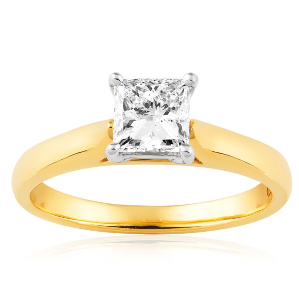 18ct Yellow Gold & White Gold Solitaire Ring With 1 Carat Princess Diamond Cheap