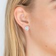 Sterling Silver Platium Plated Cubic Zirconia Brilliant Cut 7mm Halo Stud Earrings Sale