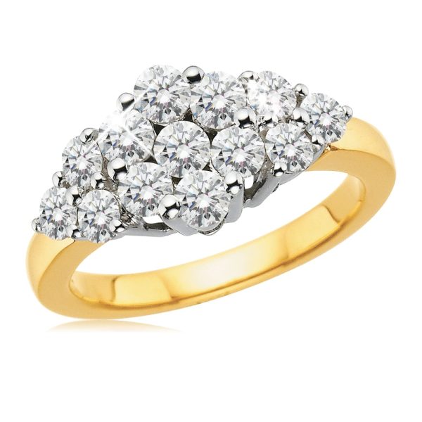 18ct Yellow Gold Cluster Ring with 1.00 Carat of Diamonds Hot on Sale