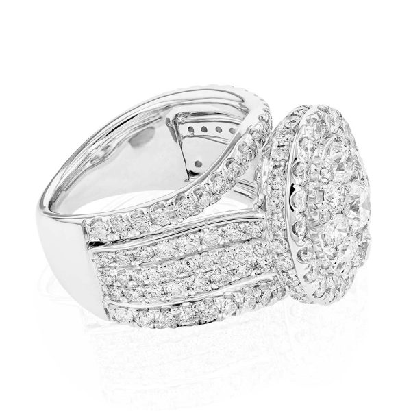 14ct White Gold 4 Carat Diamond Oval Shaped Cluster Ring Online now